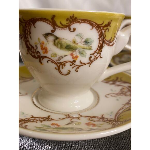 8 Piece Set of Gracie China Demi Tasse Cups with Saucers Birds Berries EUC - Picture 14 of 15